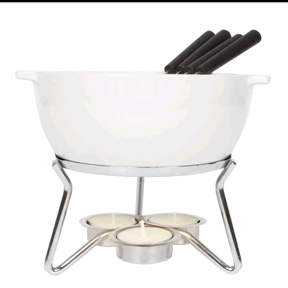 Boska White Ceramic Cheese Chocolate Fondue Set Serving of 4 No Box